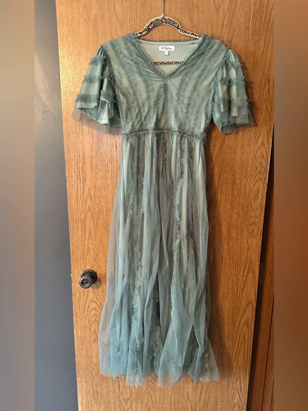Sage Green Tulle Ruffle Dress